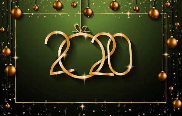 New year, golden, black background, black, background, New Year, decoration, Happy