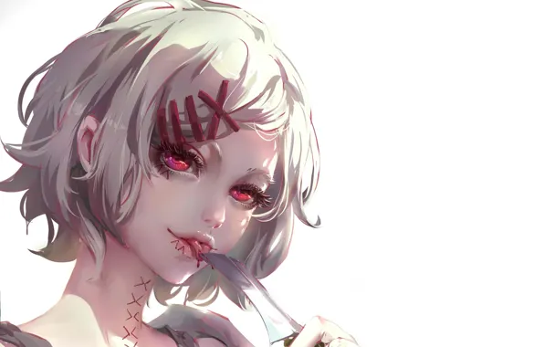 Picture blade, cuts, maniac, red eyes, stuck out his tongue, Tokyo monster, Tokyo Ghoul, Juuzou Suzuya