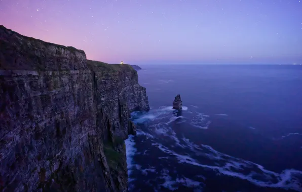 The sky, water, stars, sunset, the ocean, rocks, the evening, Ireland