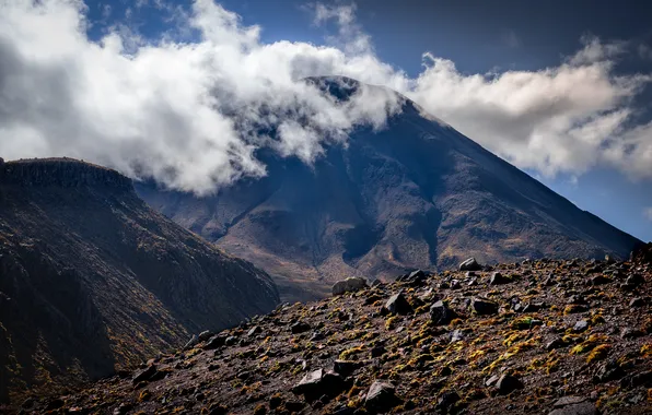 Clouds, mountains, rocks