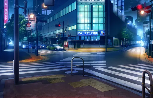Machine, night, lights, Japan, traffic light, crossroads, the transition, signs