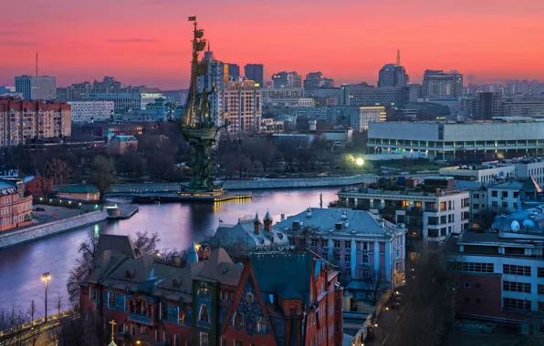 Picture the city, river, building, home, morning, Moscow, Marina Ceskis