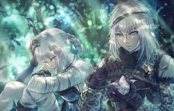 Girl, guy, anime, art, nier, lira mist, kain