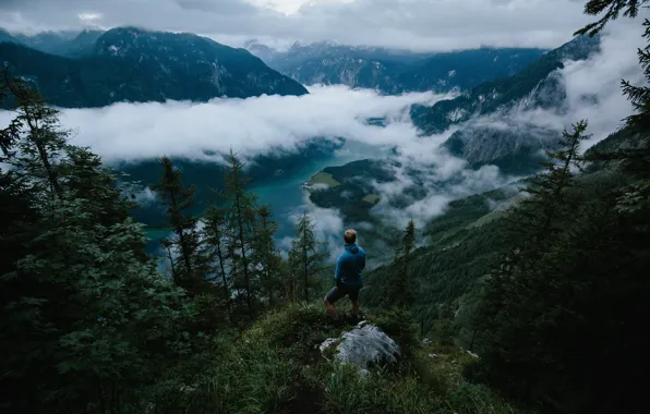 Picture the sky, landscape, mountains, nature, people, Clouds, Mountains, Background