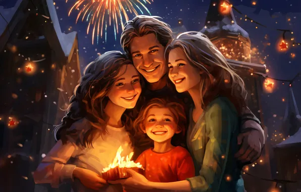 Girl, Smile, Salute, Children, Christmas, New year, Family, Male