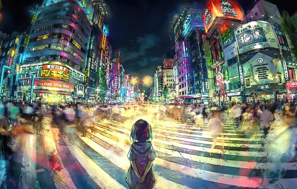 Movement, people, home, Tokyo, crossroads, girl, characters, girl