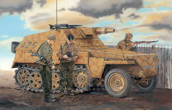 Picture Figure, German, Easy, 5 cm, Stub, Half-track, Armored car 7, KwK 37 L/24
