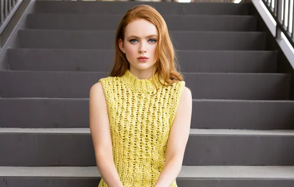 Look, girl, photo, ladder, red, beautiful, Sadie Sink