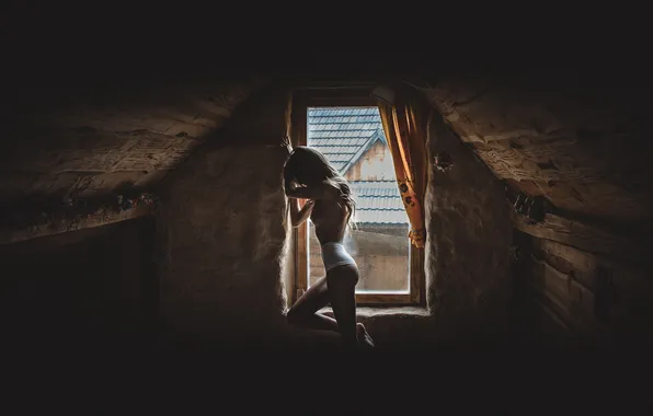 Face, hair, panties, figure, Angela, attic