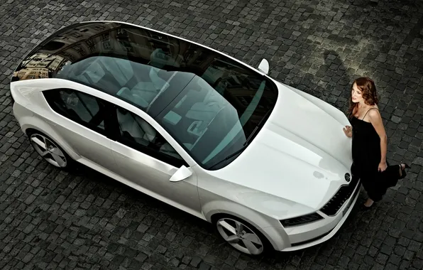 Concept, white, girl, dress, the concept, beauty, the view from the top, Skoda