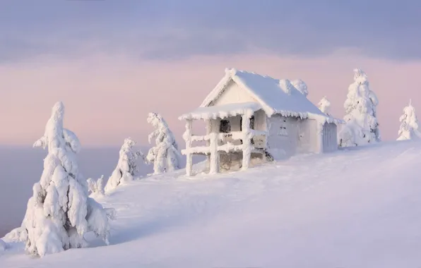 Winter, the sky, clouds, snow, nature, house, in the snow, hut