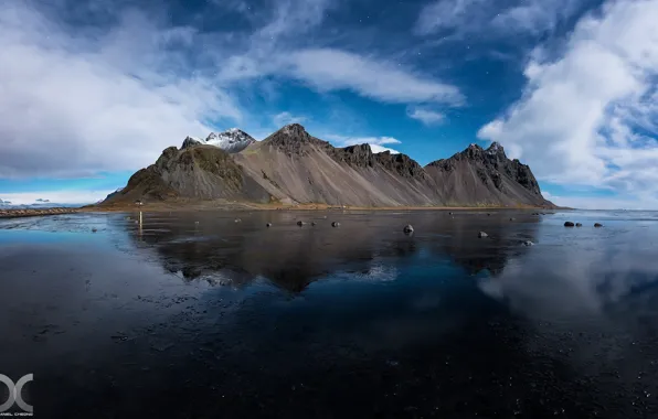 Beach, the sky, stars, clouds, mountains, stones, Iceland, Stones