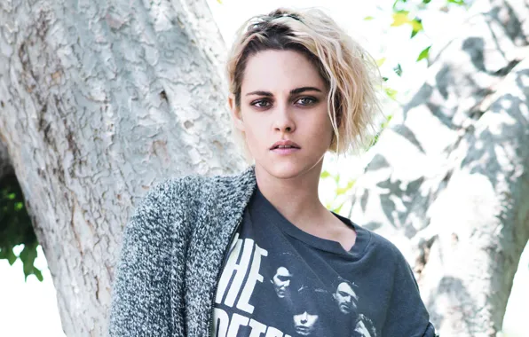 Model, makeup, actress, t-shirt, hairstyle, blonde, is, Kristen Stewart