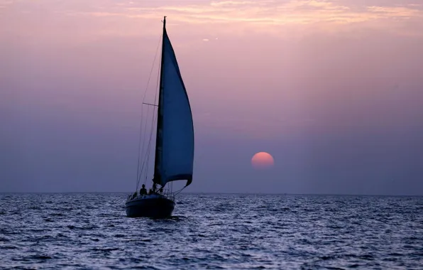 Sea, the sun, sunset, boat, the evening, yacht, sail, swimming