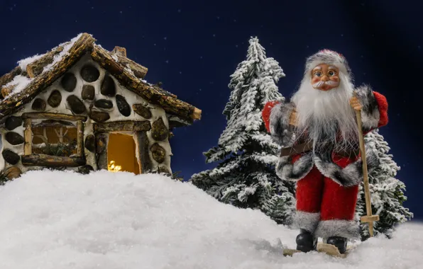 Winter, snow, holiday, toy, doll, Christmas, New year, house
