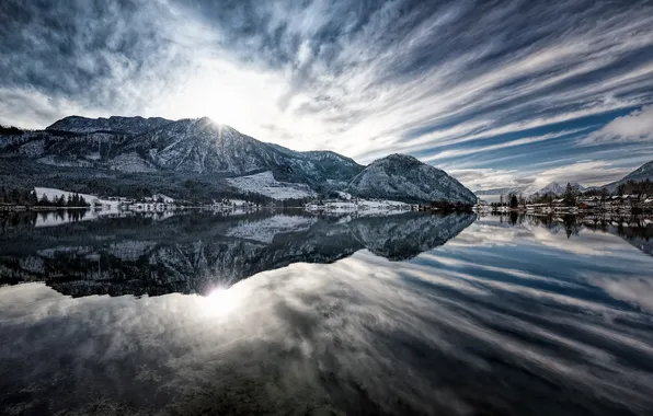 Picture Sunrise, Austria, Alps, Panorama, Reflection, Grundlsee