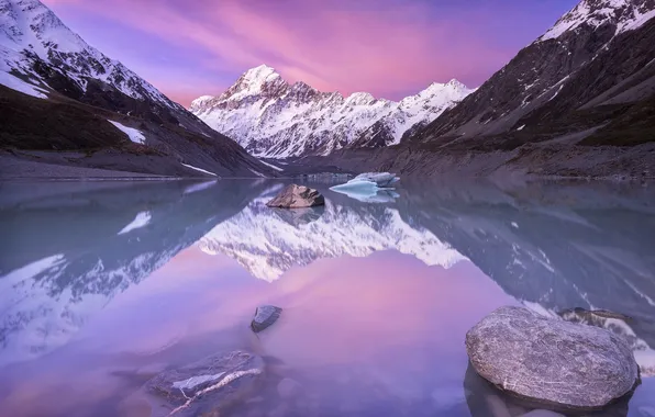 Mountains, lake, New Zealand, Mount cook