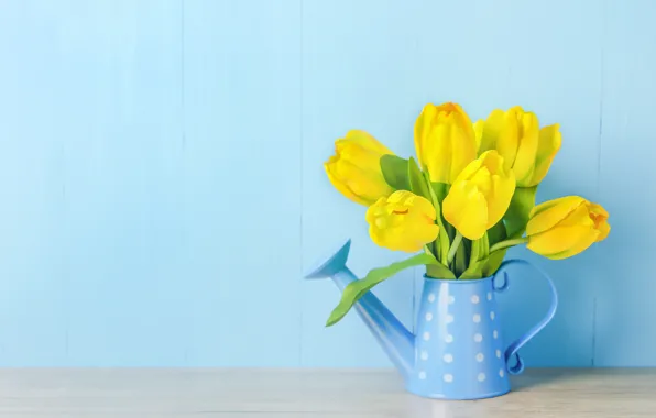 Picture flowers, bouquet, yellow, tulips, fresh, yellow, wood, flowers