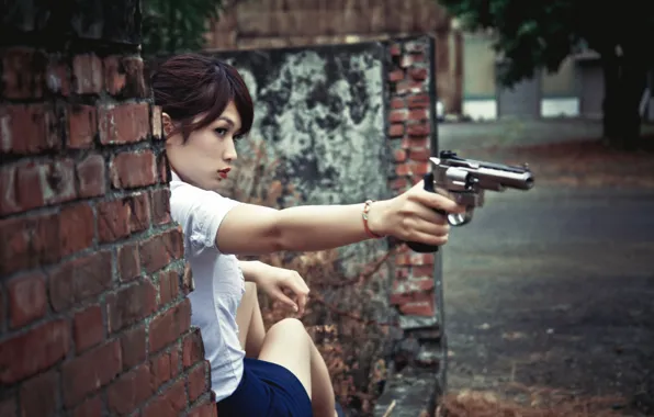 Picture look, girl, gun, Asian