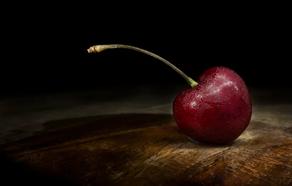 Picture drops, macro, cherry, the dark background, table, Board, berry, lies