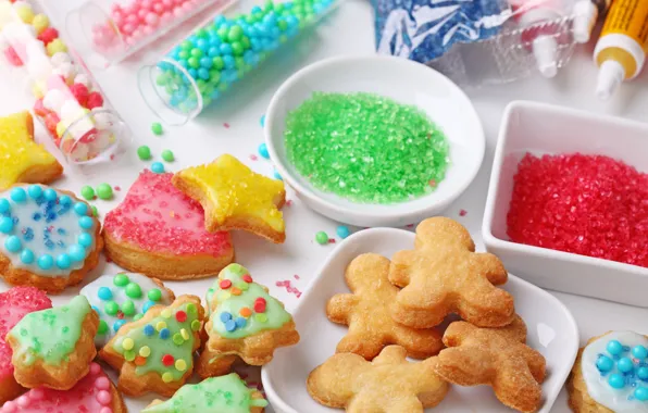 Picture food, cookies, candy, figures, dessert, cakes, Christmas, powder