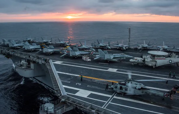 Fighters, helicopter, the carrier, deck, USS Carl Vinson, CVN 70