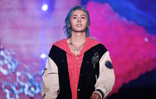 Scene, neon, jacket, China, actor, blue hair, Zhang Zhehan