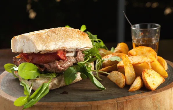 Meat, sandwich, Burger, potatoes