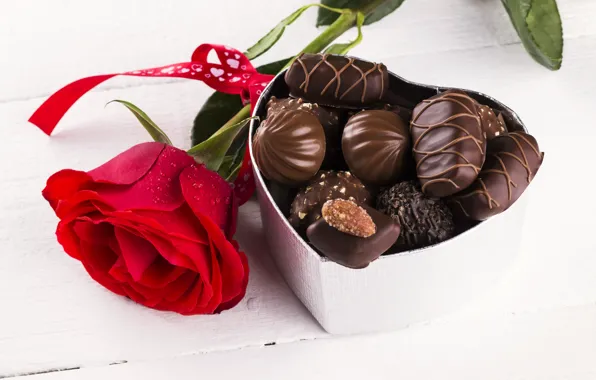 Box, rose, candy, Valentine's Day