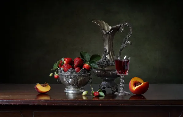 Style, berries, background, wine, glass, strawberry, pitcher, still life