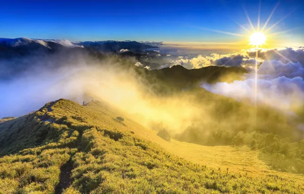 Picture the sky, clouds, sunset, mountains, China, Hehuan Mountain