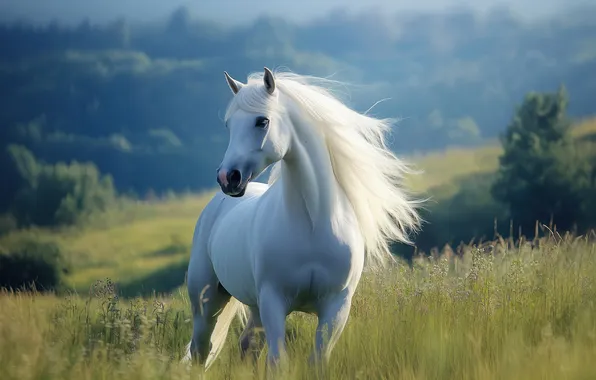 White, horse, countryside, equestrian