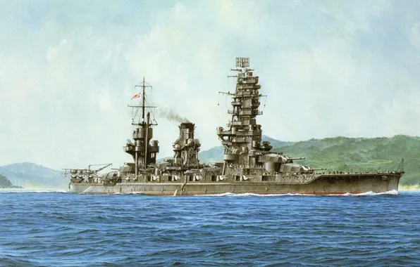 Ship, art, Navy, military, battleship, Japanese, battleship, WW2