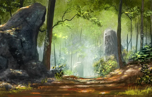 Forest, nature, stones, art, track, monolith