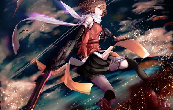 Girl, lights, weapons, magic, art, kantai collection, marumoru, Sendai