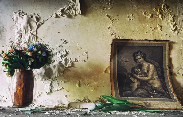 Flowers, background, wall