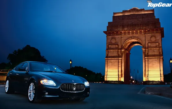 The sky, the inscription, arch, sedan, top gear, the front, top gear, Maserati Quattroporte
