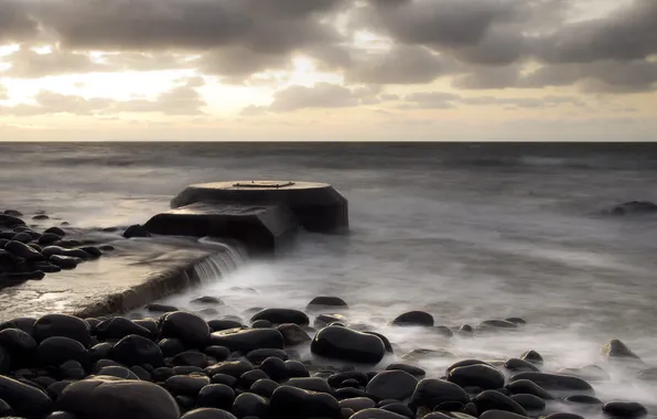 Sea, landscape, night, stones