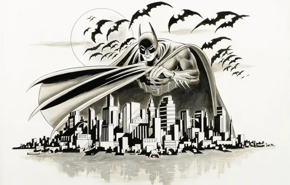Picture the city, figure, bat, Batman, Arkham