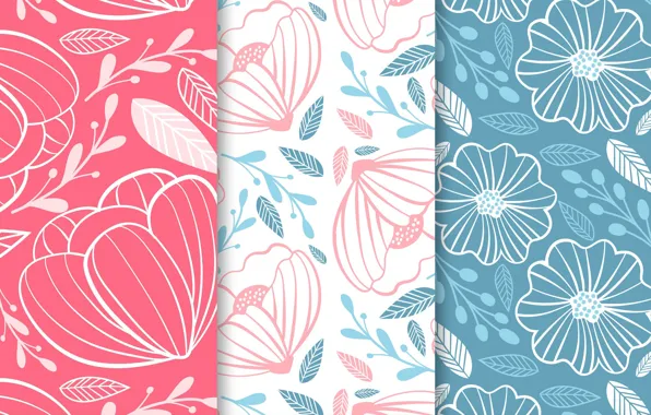Flowers, texture, colorful, pink background, flower, patterns, blue background