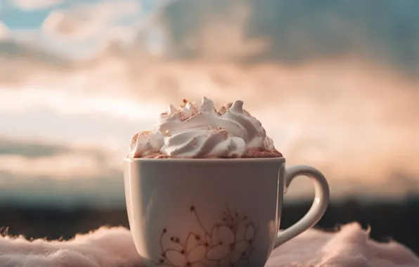 The sky, clouds, coffee, mug, Cup, drink, still life, cream