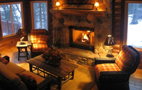 Room, interior, fireplace