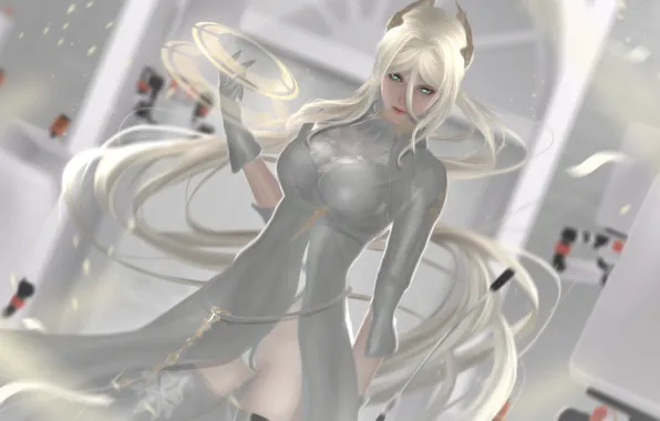 Girl, rendering, dress, cyborg, nier, automata, YoRHa commander