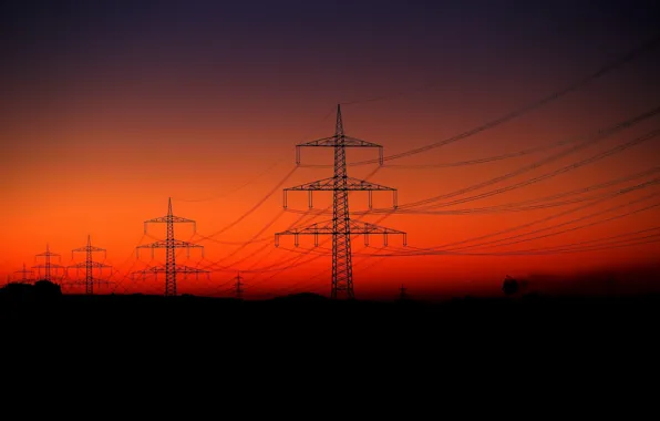 The sky, night, power lines
