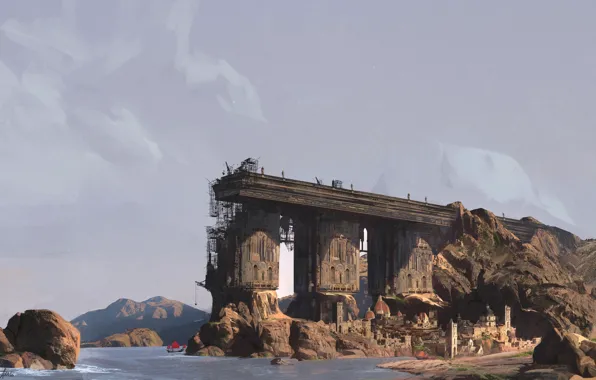 Mountains, construction, settlement, The Great Monument, city of wonderkoll