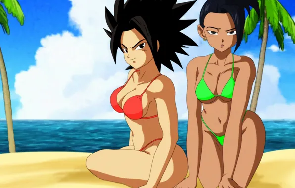 Sexy, cleavage, sky, long hair, legs, girls, boobs, anime