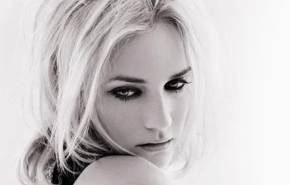 Girl, face, black and white, blonde, shoulder, Diane Kruger