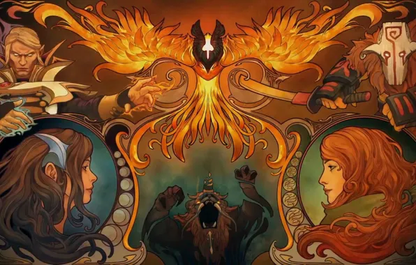 Art, Dota 2, Phoenix, Juggernaut, Yurnero, Mirana, Invoker, Princess of the Moon