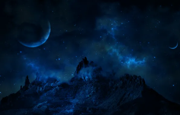 Picture space, stars, planet, Mountain