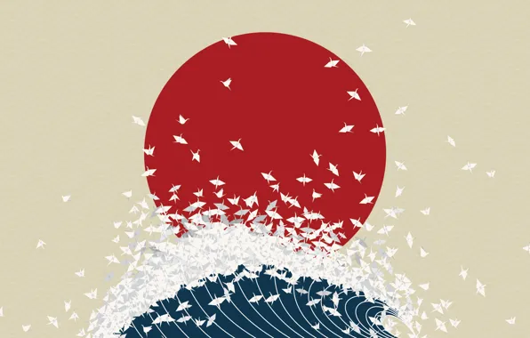 Wave, Japan, minimalism, origami, the rising sun